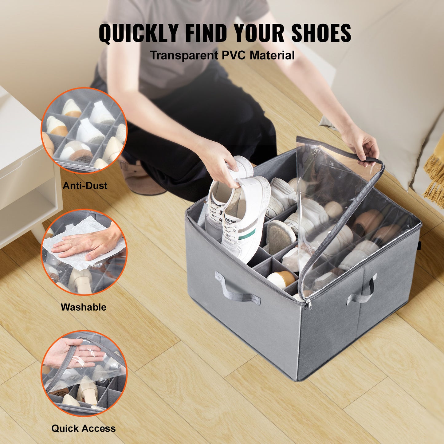 Under Bed Shoe Storage Organizer, Adjustable Dividers Fit 16 Compartments