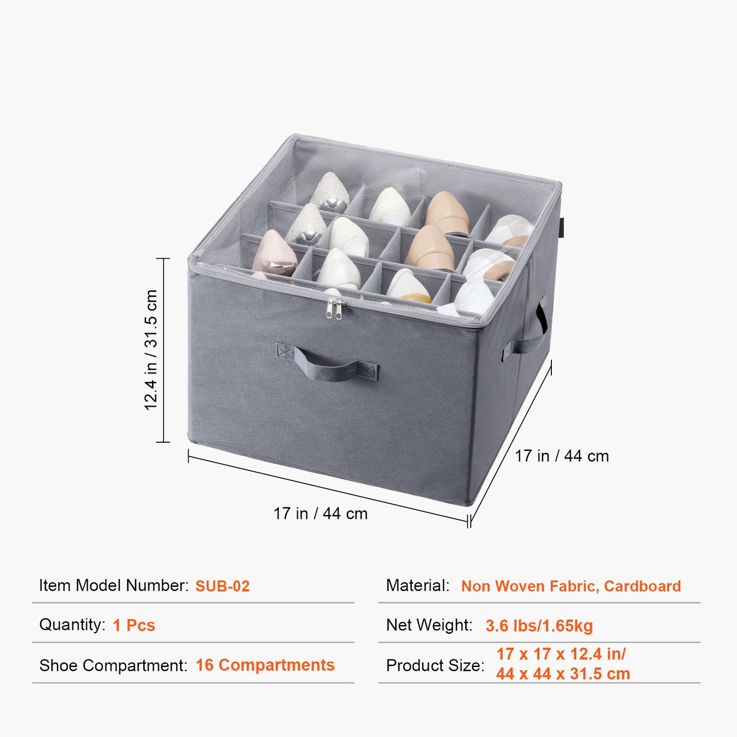 Under Bed Shoe Storage Organizer, Adjustable Dividers Fit 16 Compartments