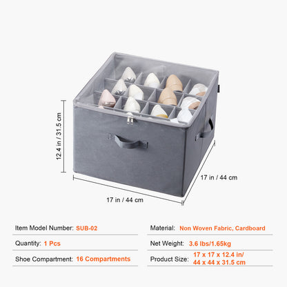 Under Bed Shoe Storage Organizer, Adjustable Dividers Fit 16 Compartments